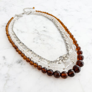 ANNASTASIA triple strand clear and amber glass bead necklace - 