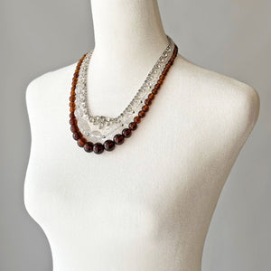 ANNASTASIA triple strand clear and amber glass bead necklace - 