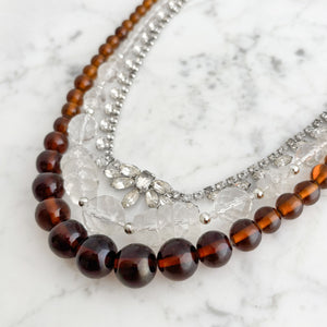 ANNASTASIA triple strand clear and amber glass bead necklace - 