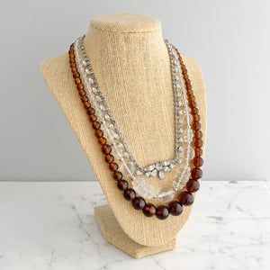 ANNASTASIA triple strand clear and amber glass bead necklace - 