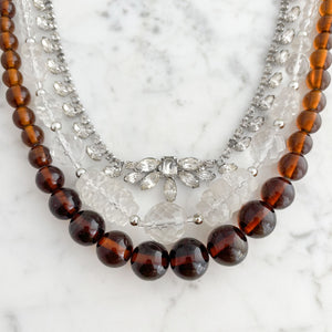 ANNASTASIA triple strand clear and amber glass bead necklace - 