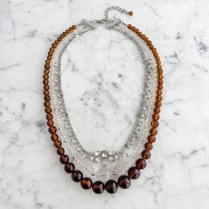 ANNASTASIA triple strand clear and amber glass bead necklace-GREEN BIJOU
