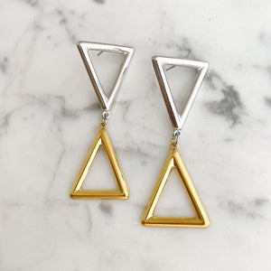 ANSON silver and gold triangle drop studs - 