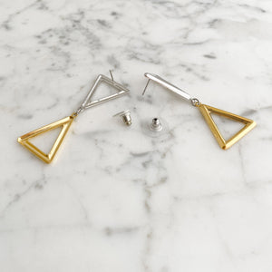 ANSON silver and gold triangle drop studs - 
