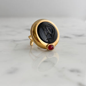 ARTHUR vintage carved black gladiator relief carnelian ring - 