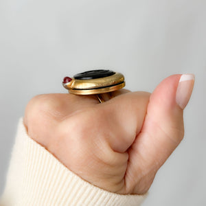 ARTHUR vintage carved black gladiator relief carnelian ring - 