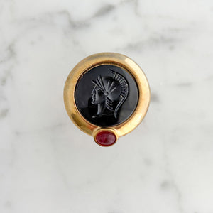ARTHUR vintage carved black gladiator relief carnelian ring-GREEN BIJOU