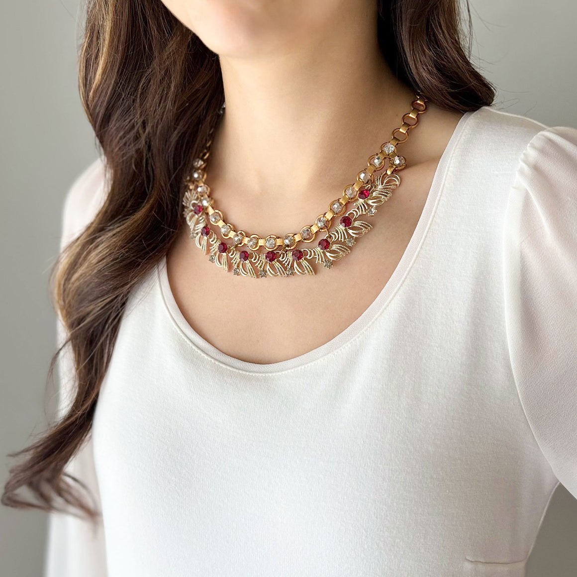 ASTRID vintage crystal necklace-GREEN BIJOU