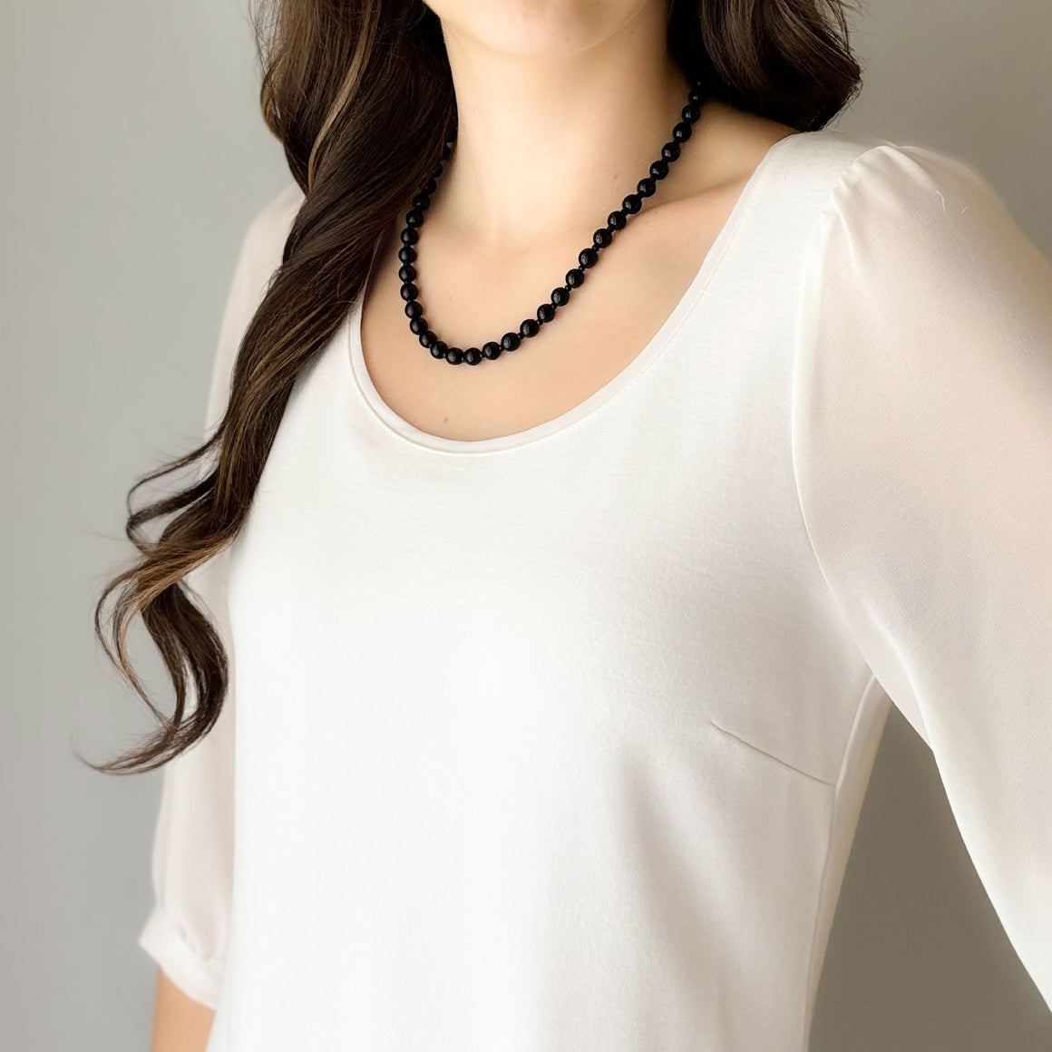 AURIA vintage black glass pearl necklace-GREEN BIJOU