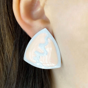 AXEL 1980's peach and grey enamel triangle studs - 