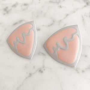 AXEL 1980's peach and grey enamel triangle studs - 