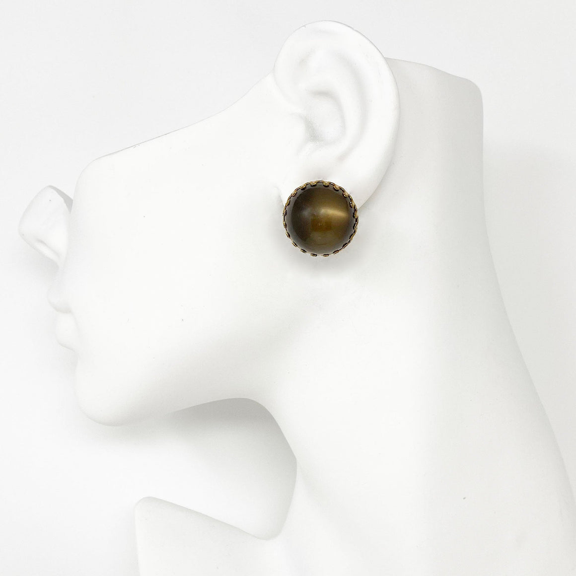 AYESHA vintage taupe cabochon stud earrings-GREEN BIJOU