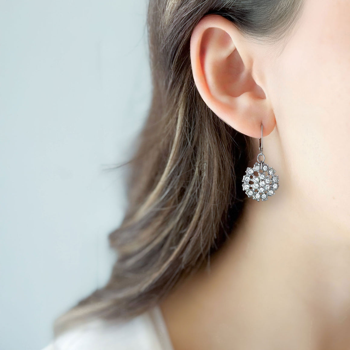 BAYES vintage silver tone rhinestone round dangle earrings-GREEN BIJOU