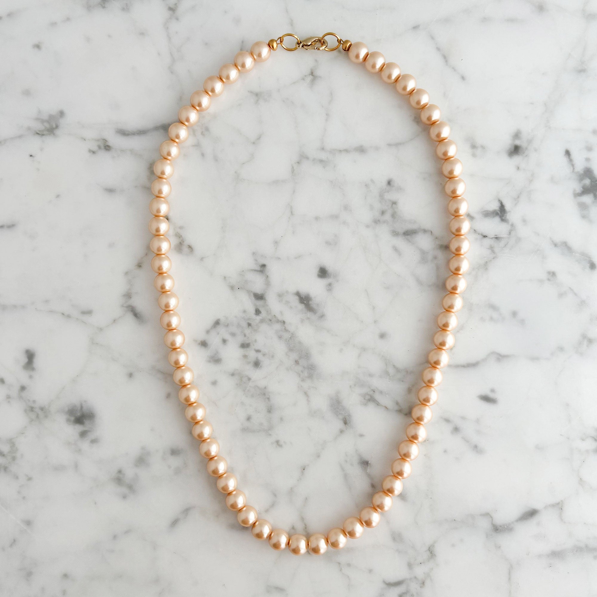 BAYLA vintage blush peach glass pearl necklace-GREEN BIJOU