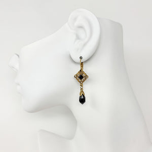 BAYLAH vintage black crystal gold filigree dangle earrings - 