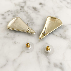 BECKER 1980's black elongated triangle beige enamel studs - 