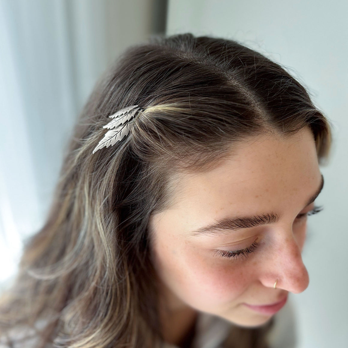 BELLAMY vintage sterling silver trio of leaves hair comb-GREEN BIJOU