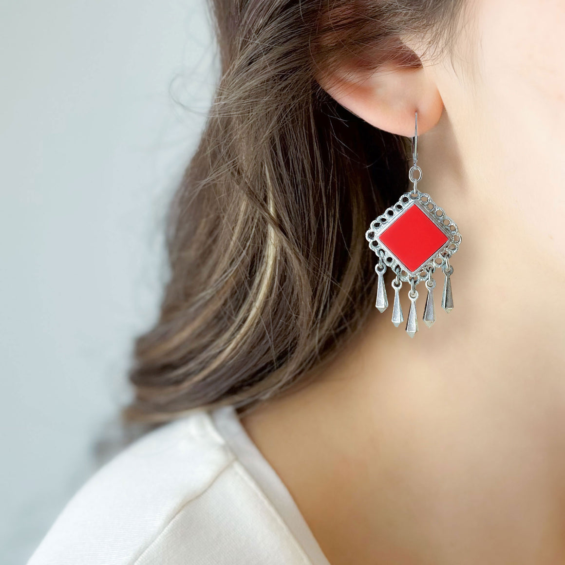 BENJAMIN vintage red and oxidized silver dangle earrings-GREEN BIJOU