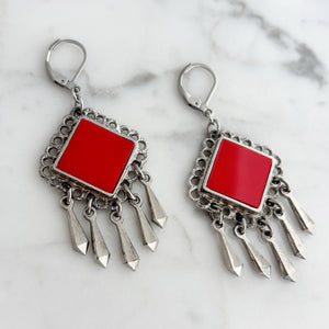 BENJAMIN vintage red and oxidized silver dangle earrings - 