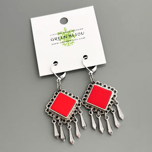 BENJAMIN vintage red and oxidized silver dangle earrings - 