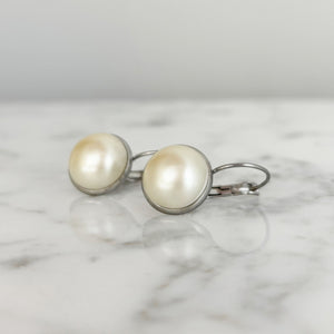 BENTON silver and cream pearl drop earrings - 