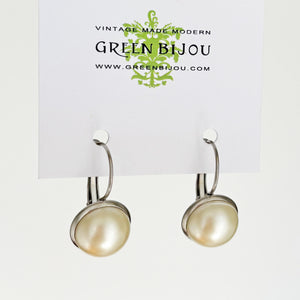 BENTON silver and cream pearl drop earrings - 