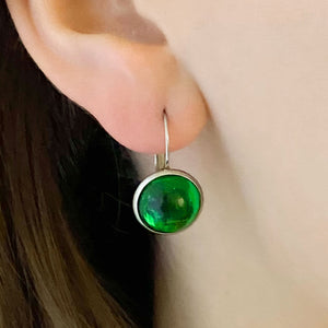 BENTON silver and emerald green drop earrings - 