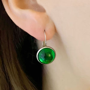 BENTON silver and emerald green drop earrings - 