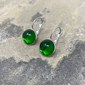 BENTON silver and emerald green drop earrings - 