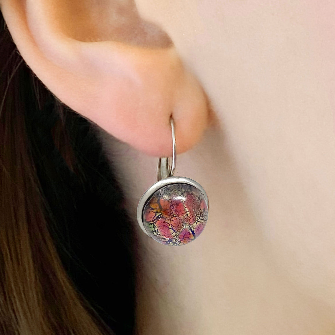 BENTON silver and fire opal drop earrings-GREEN BIJOU