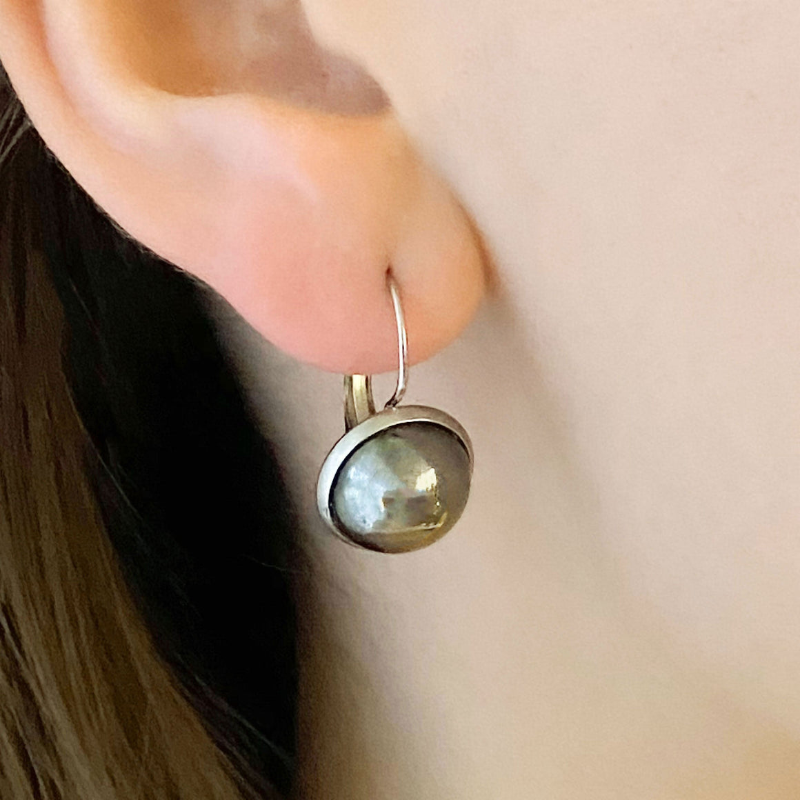 BENTON silver and hematite drop earrings-GREEN BIJOU