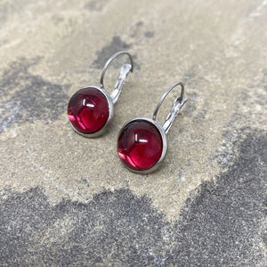 BENTON silver and ruby red drop earrings - 