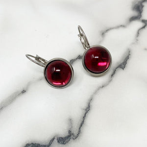 BENTON silver and ruby red drop earrings - 