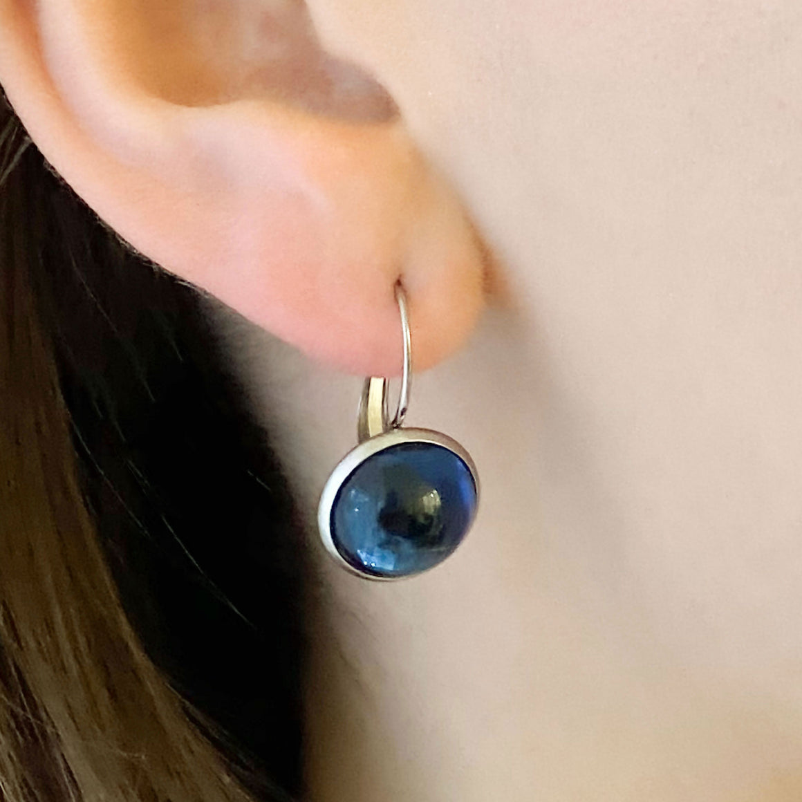 BENTON silver and sapphire blue drop earrings-GREEN BIJOU