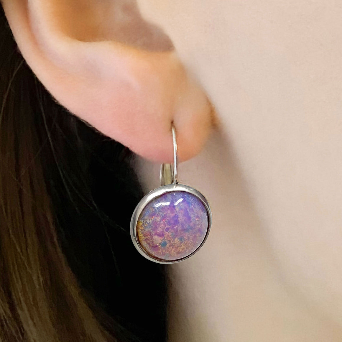 BENTON silver opal drop earrings-GREEN BIJOU