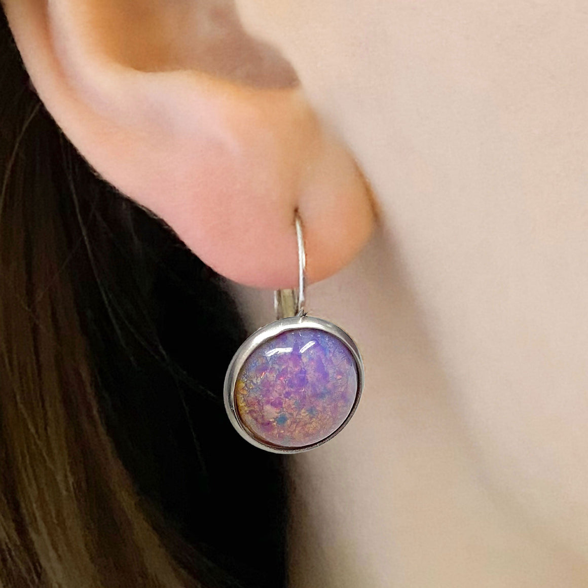 BENTON silver opal drop earrings-GREEN BIJOU