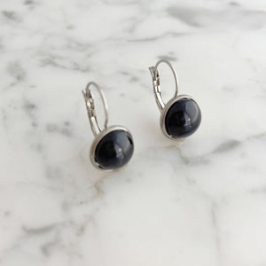 BENTON surgical steel black cabochon drop earrings - 