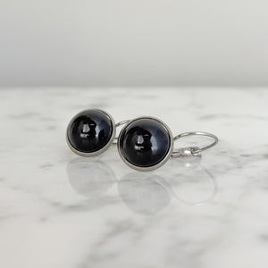 BENTON surgical steel black cabochon drop earrings - 