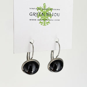 BENTON surgical steel black cabochon drop earrings - 