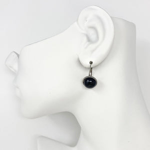 BENTON surgical steel black cabochon drop earrings - 