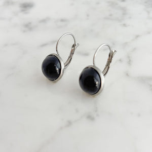 BENTON surgical steel black cabochon drop earrings - 
