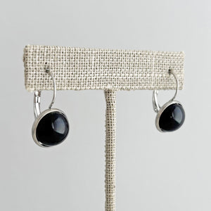BENTON surgical steel black cabochon drop earrings-GREEN BIJOU