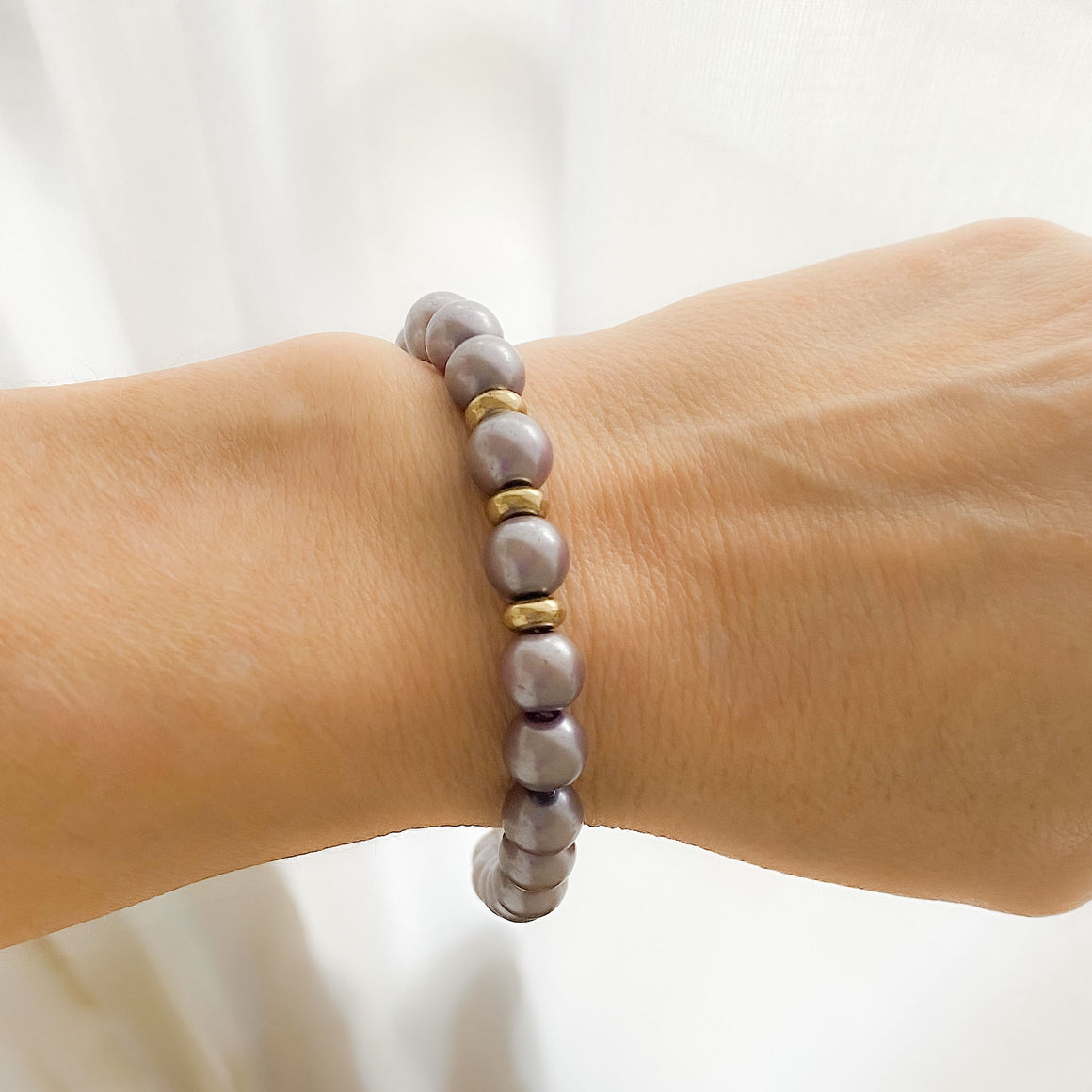 BETTINA vintage Italian mauve pearl gold rondelle bracelet-GREEN BIJOU