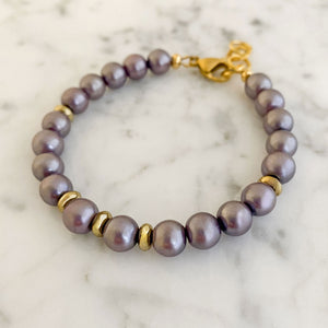 BETTINA vintage Italian mauve pearl gold rondelle bracelet-GREEN BIJOU