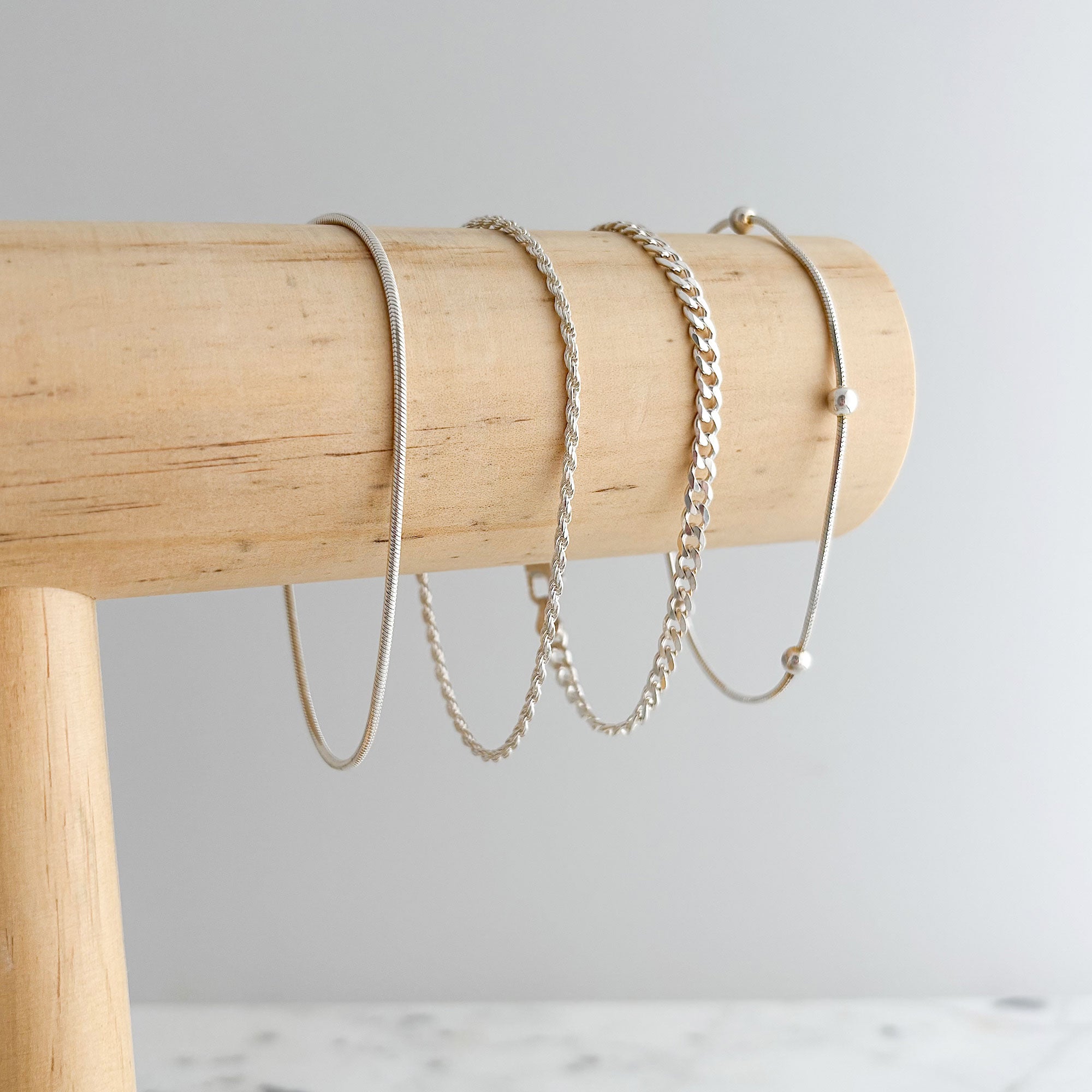 BEVIN sterling silver chain bracelets-GREEN BIJOU