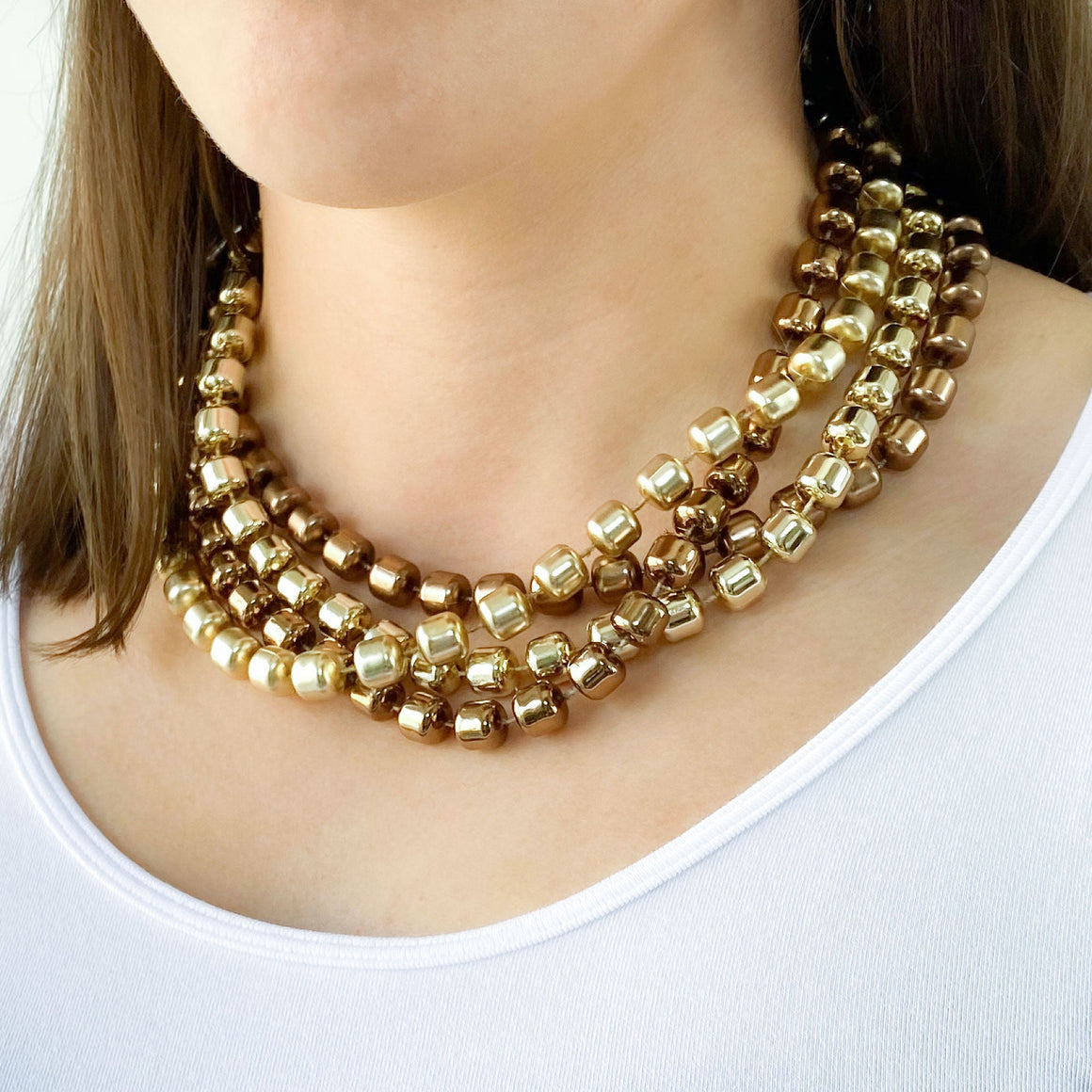 BIANCA gold and taupe statement necklace-GREEN BIJOU