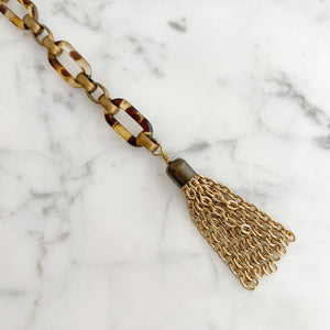 JAYDEN animal print acrylic paper clip chain and brass belt - 
