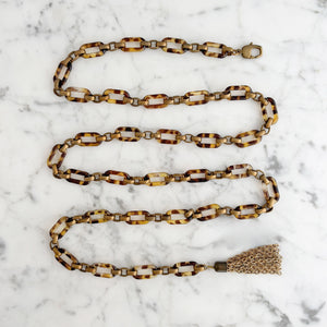 JAYDEN animal print acrylic paper clip chain and brass belt