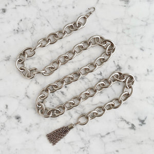 BRAUN lightweight chunky silver cable chain and tassel belt