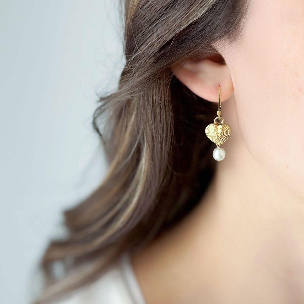 BLANCHE vintage gold hearts from Paris and pearl earrings-GREEN BIJOU